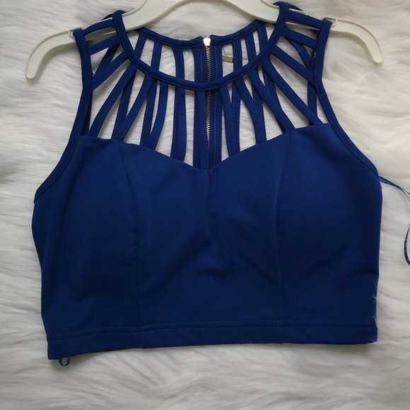 2 Cute Tops - Caged blue crop top